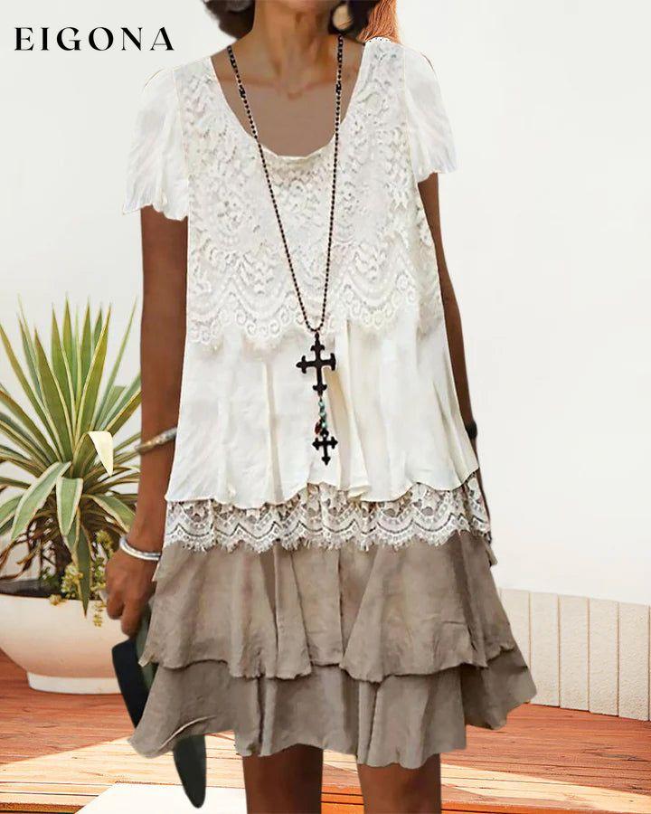 Round neck color block lace dress 23BF Casual Dresses Clothes Dresses SALE Spring Summer