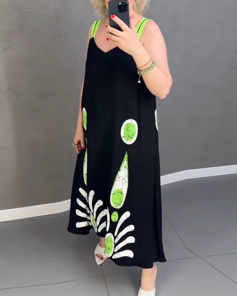 Loose Strap Printed Dress