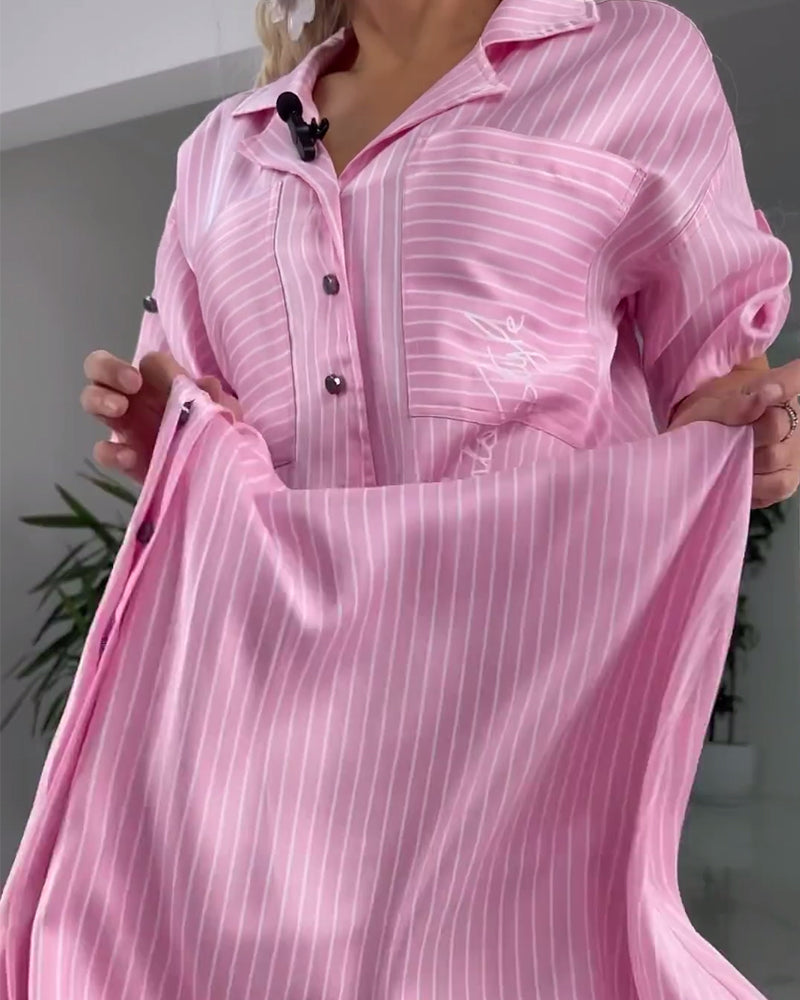 Lapel pinstripe button dress 202466 casual dresses summer