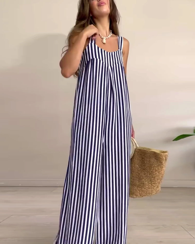 Fashion Striped Straight-Leg Jumpsuit