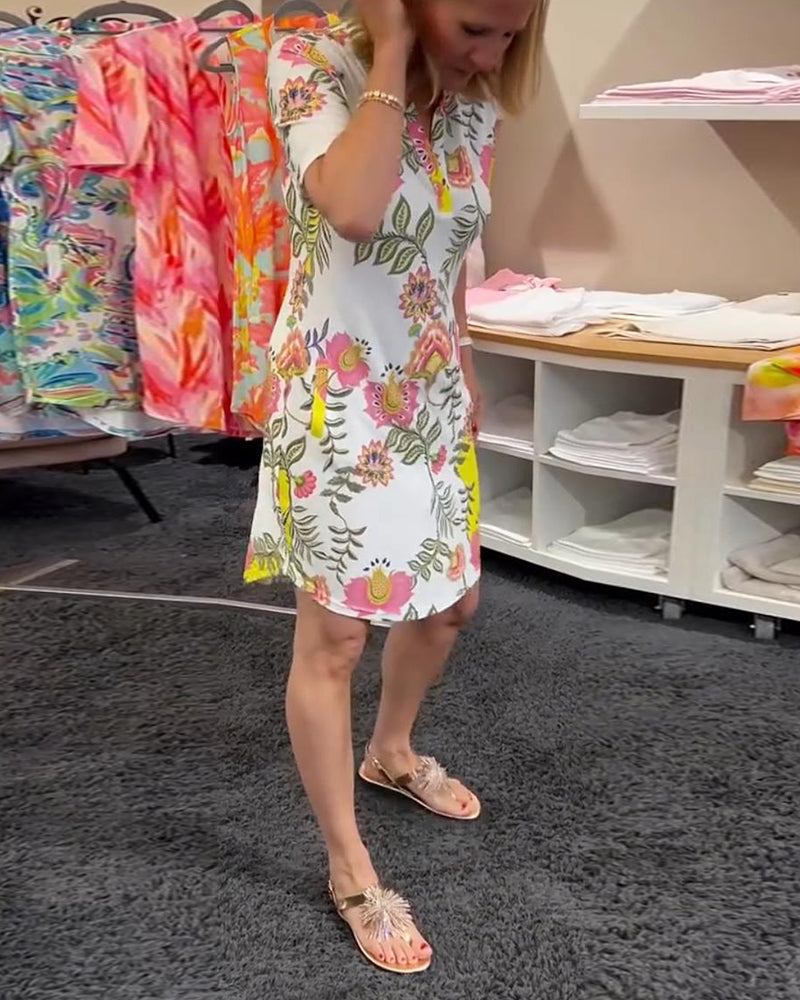 Temperament Floral Print Short-Sleeved Dress