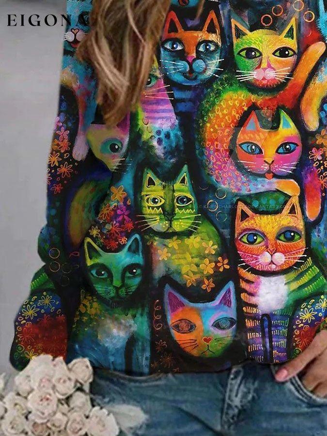 Cat Print Sweatshirt clearance sale