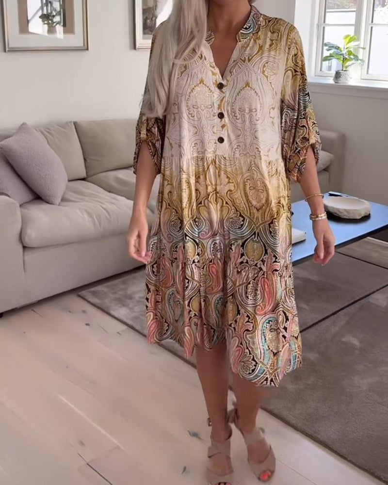 Retro print button casual dress 202466 casual dresses spring summer