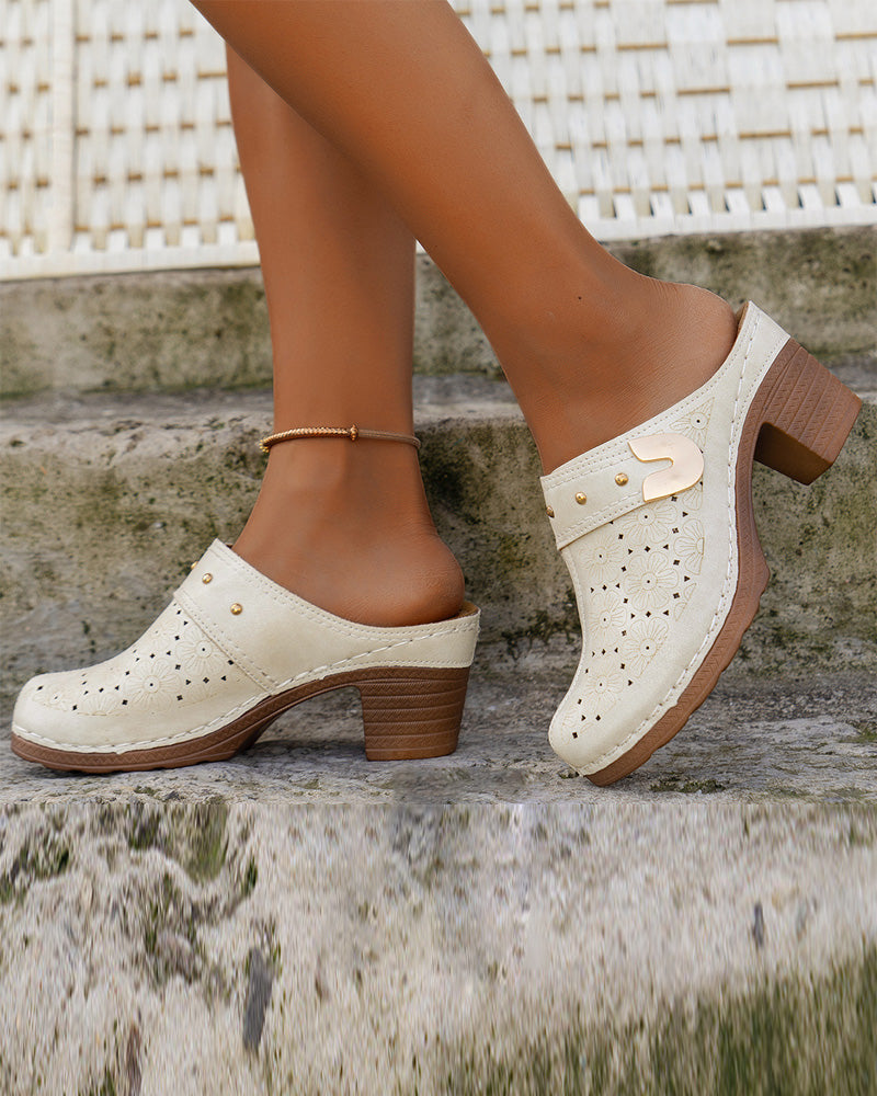 Covered Toe Chunky Heel Slip-On Sandals