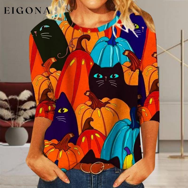 Creative Cat Print Halloween T-Shirt best Best Sellings clothes Plus Size Sale tops Topseller