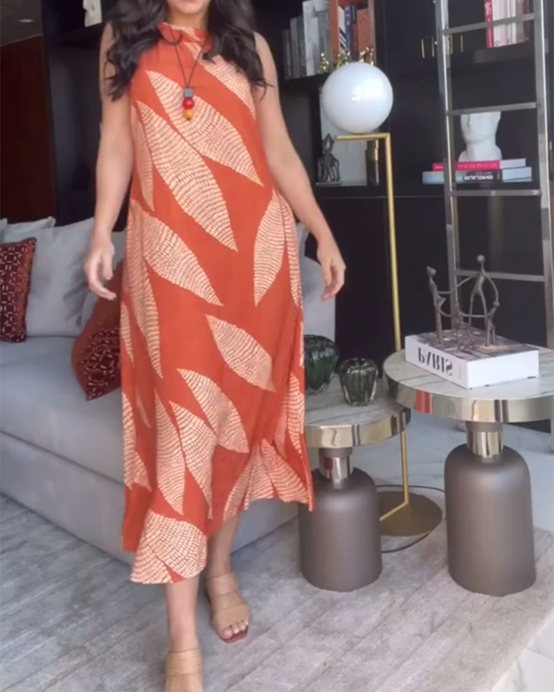 Casual Round Neck Sleeveless Printed Dress