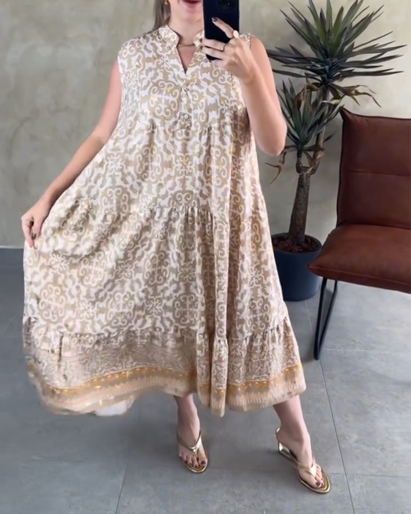 Lockeres Kleid in Übergröße mit Stehkragen und Blumenmuster