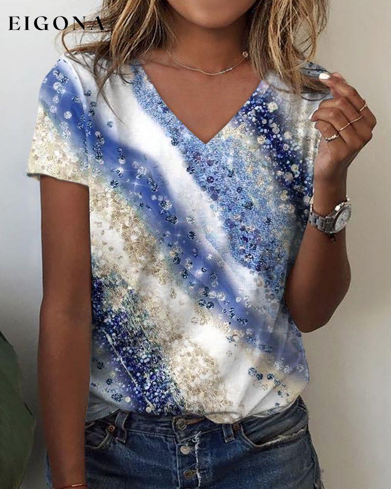 V Neck T-shirt in Gradient Print 23BF Blouses & Shirts clothes Short Sleeve Tops Spring Summer T-shirts Tops/Blouses