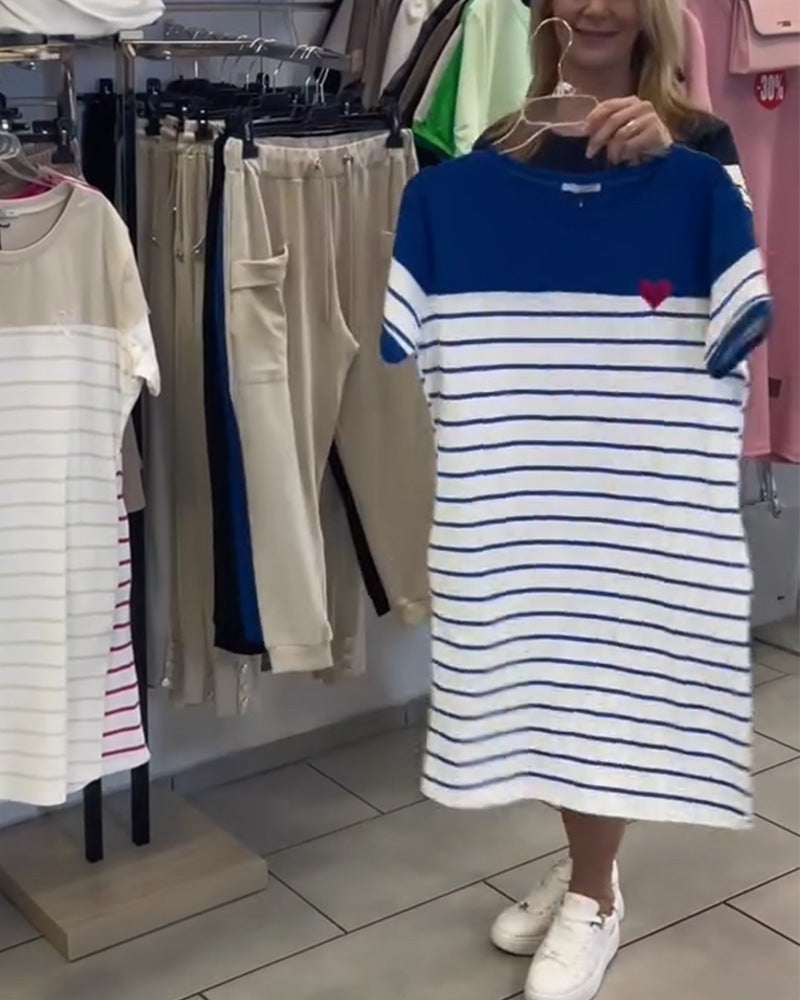 Crew Neck Casual Striped Dress