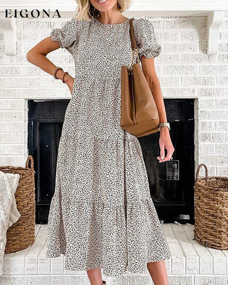 Printed Puff Sleeves Dress 23BF casual dresses Clothes Dresses spring summer