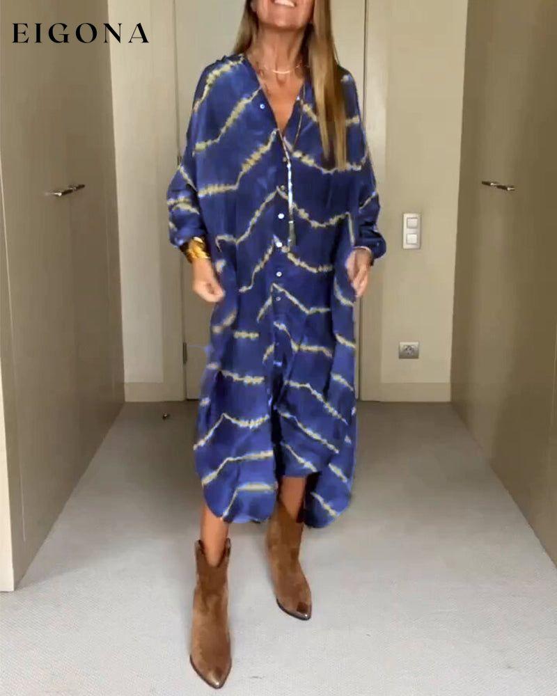 V neck loose dress Blue 23BF Casual Dresses Clothes Dresses Spring Summer