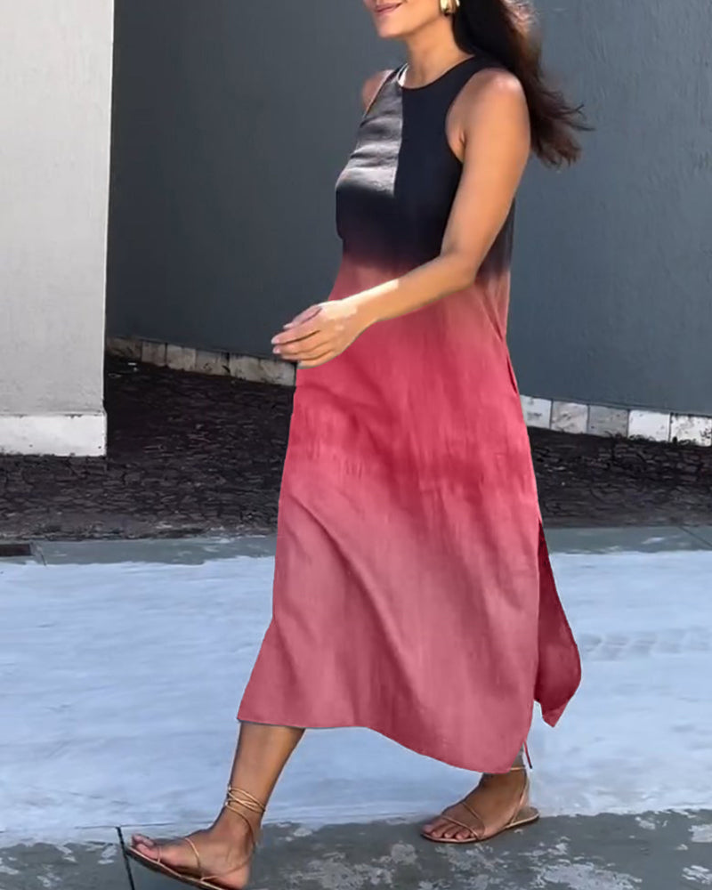 Vestido sem mangas com decote redondo gradiente