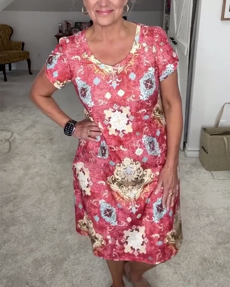 Casual Short Sleeve Round Neck Printed Dress