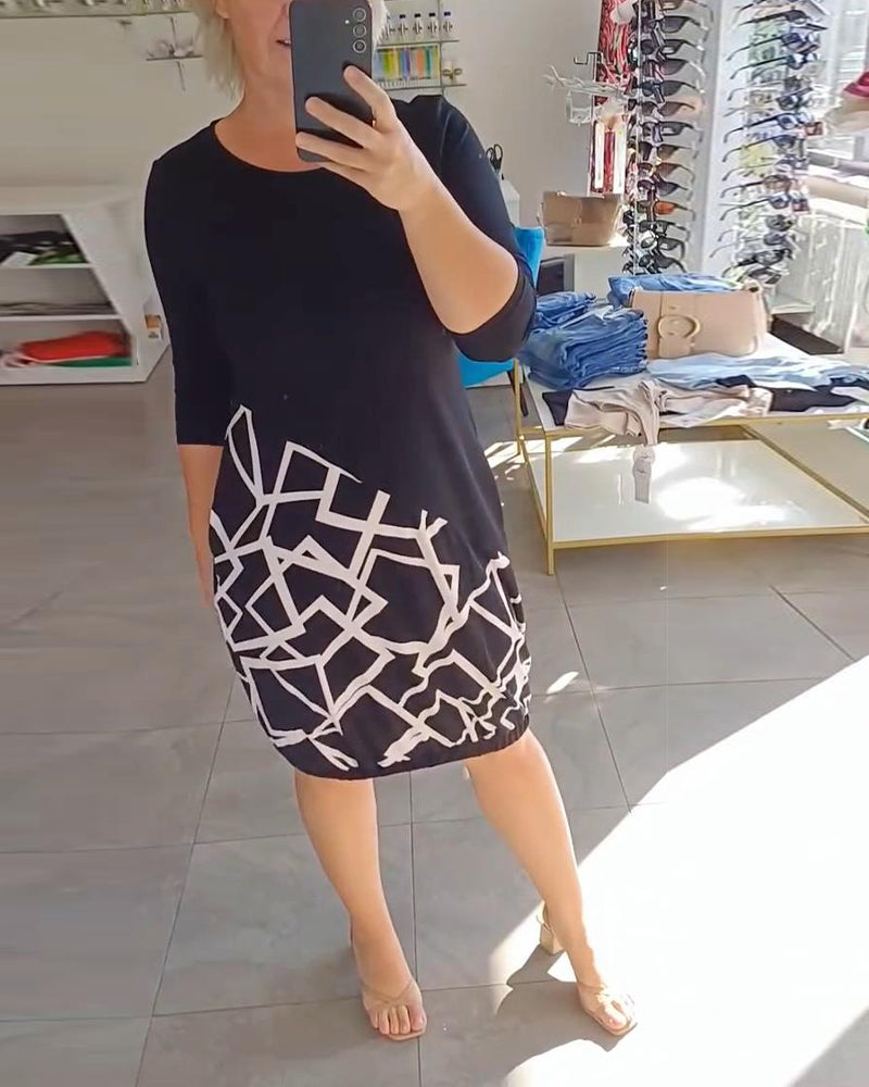 Long-Sleeved Geometric Pattern Dress