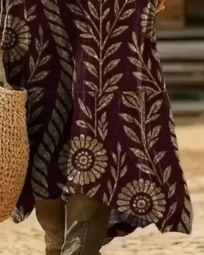 V-Neck Leaf Print Dress