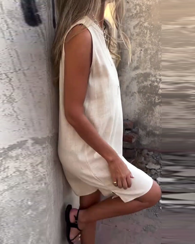 Abito senza maniche con scollo a V e tasche con spacco