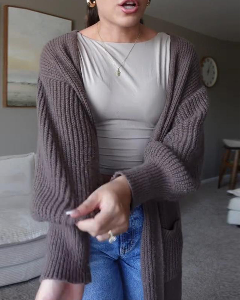 Fashionable Solid Drop Shoulder Cardigan