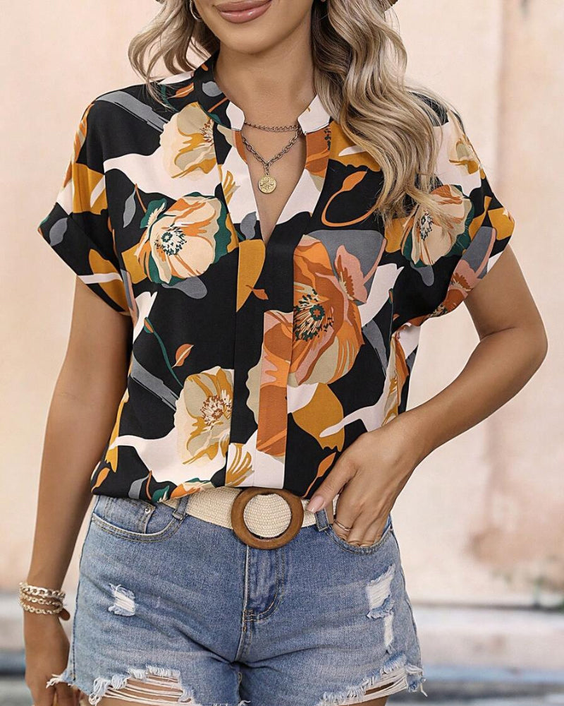 Floral Print Batwing Sleeve Tops