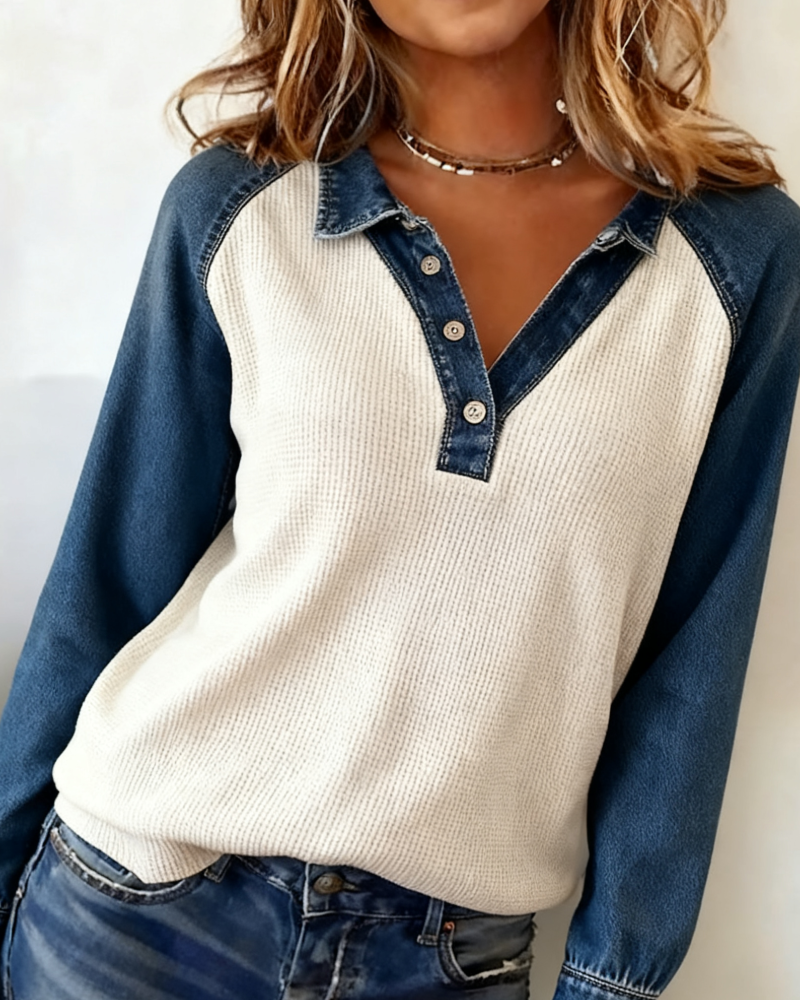 Fashionable Contrast Lapel Top