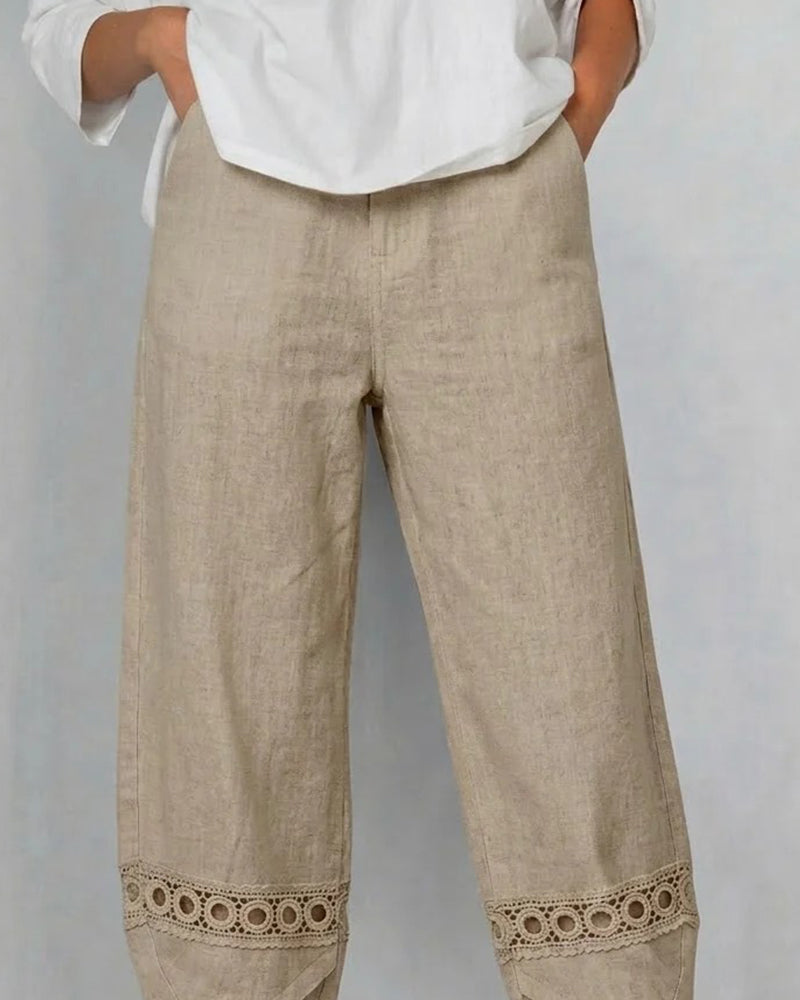 Solid Color Openwork Casual Pants