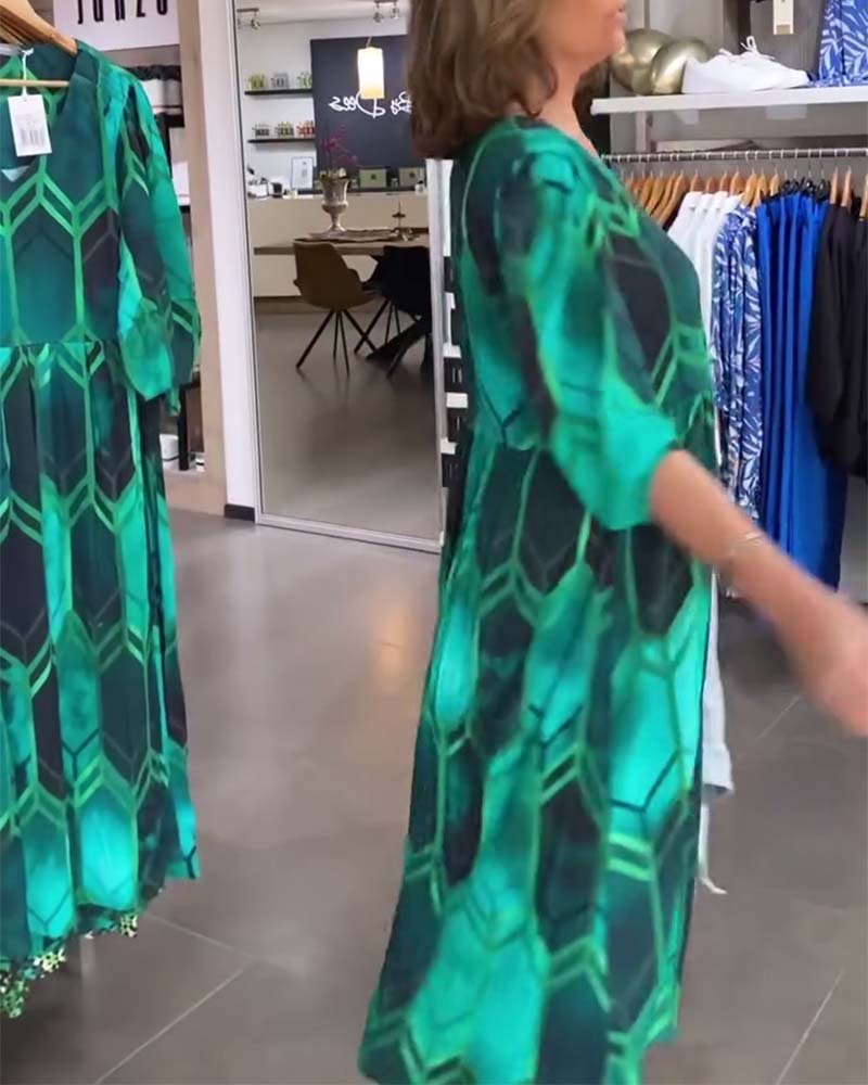 Three-quarter sleeves V-neck printed dress 202466 casual dresses summer