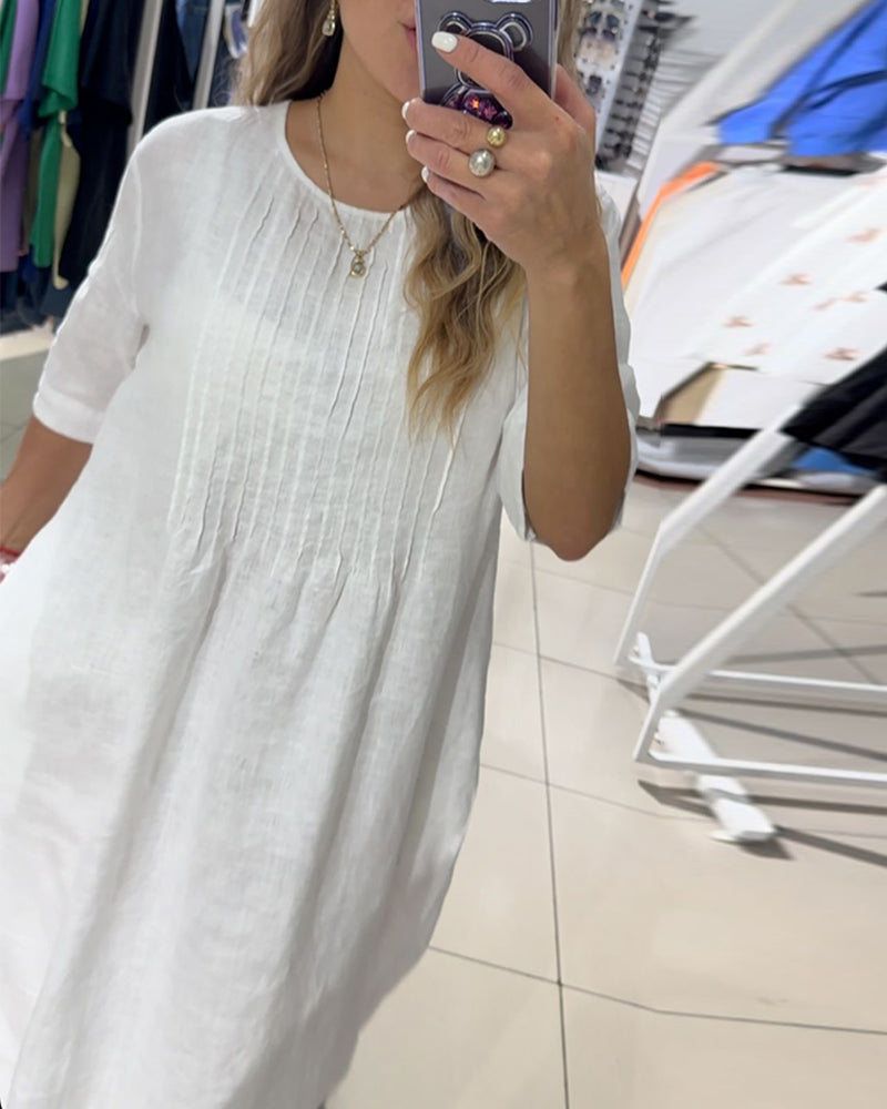 Casual solid color half sleeve loose dress 202466 casual dresses cotton and linen summer