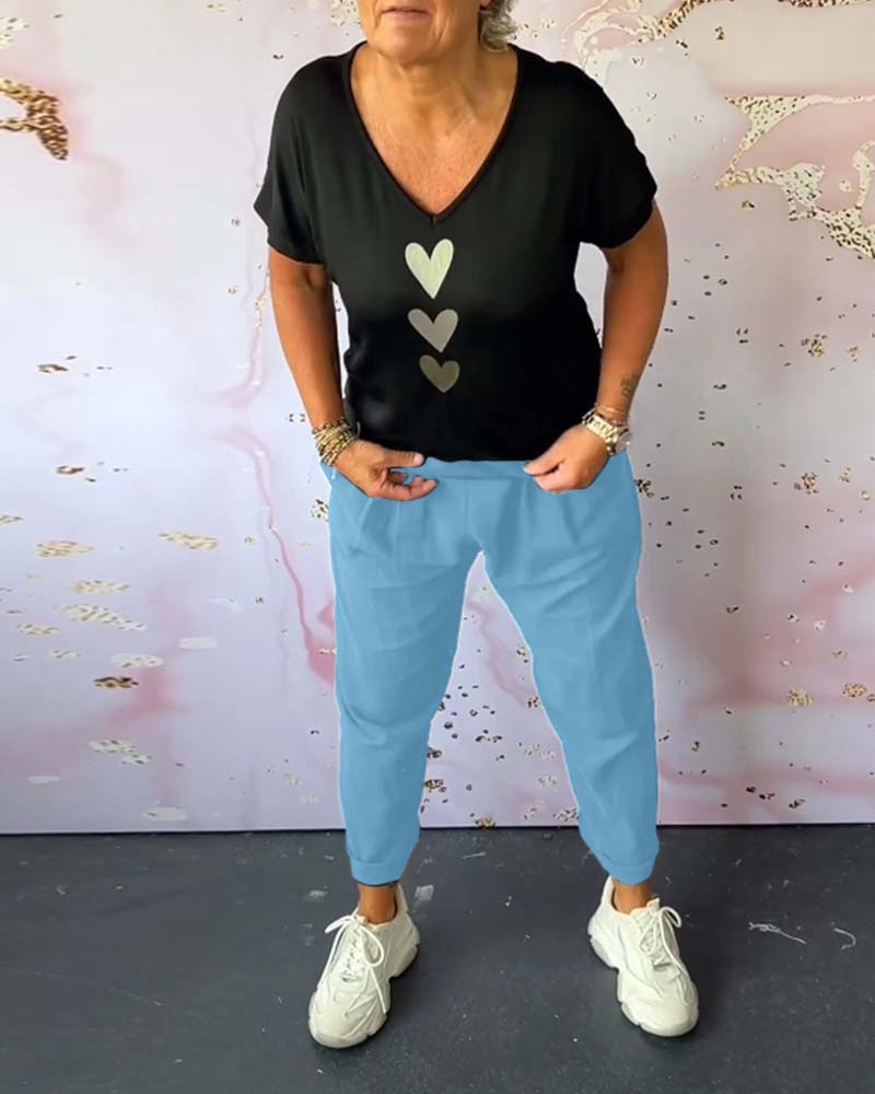 Bequeme Freizeithose mit einfarbiger Tasche