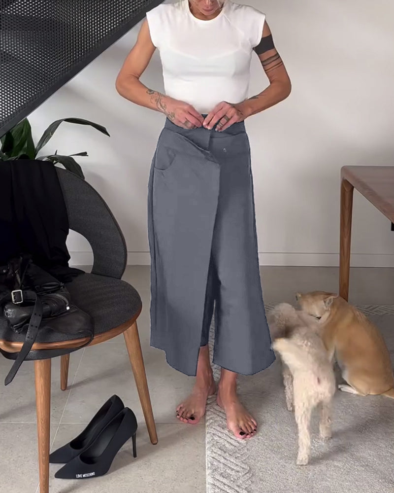 Calça casual assimétrica simples de cor sólida