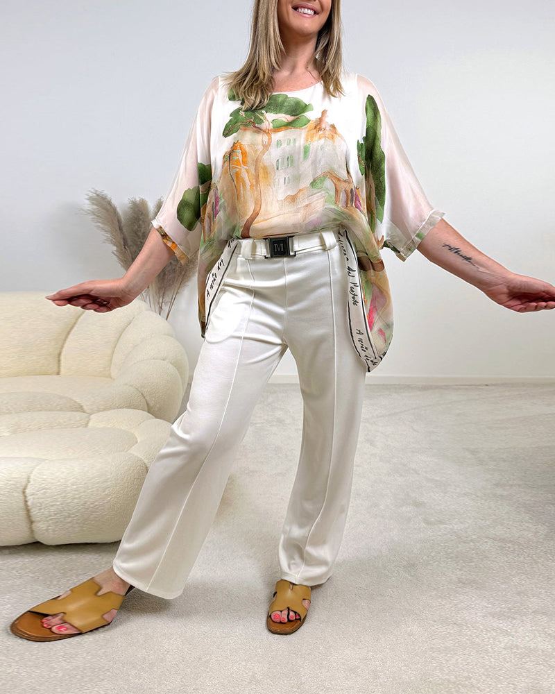 Landscape Print Irregular Blouse