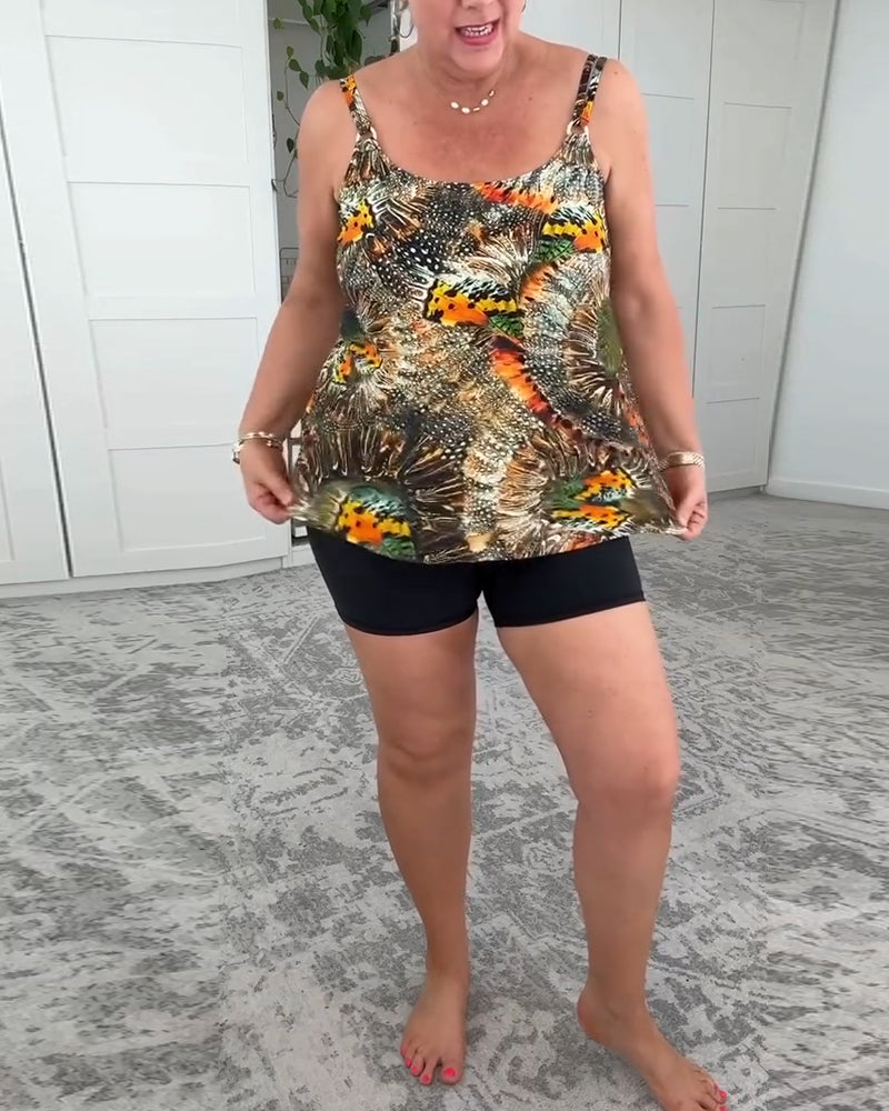 Two-Piece Printed Boxer Swimsuit