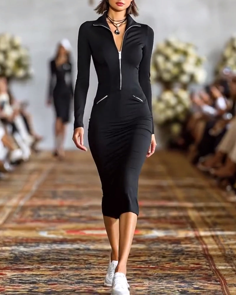 Elegant Solid Color Stretch Dress