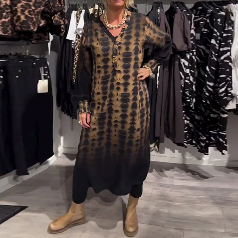 Abito sfumato a maniche lunghe con scollo a V