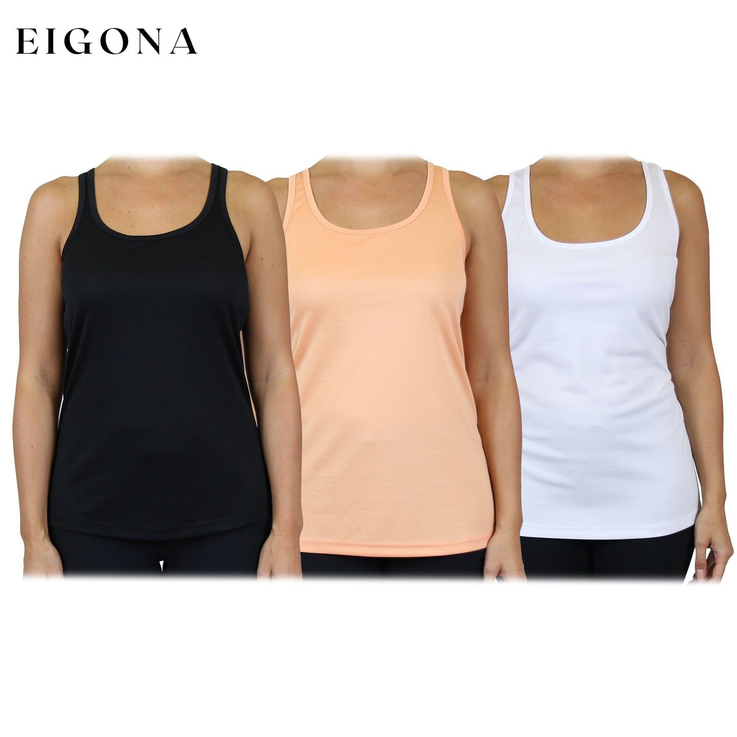 3-Pack: Women's Moisture Wicking Racerback Tank Black Peach White clothes refund_fee:1200 tops
