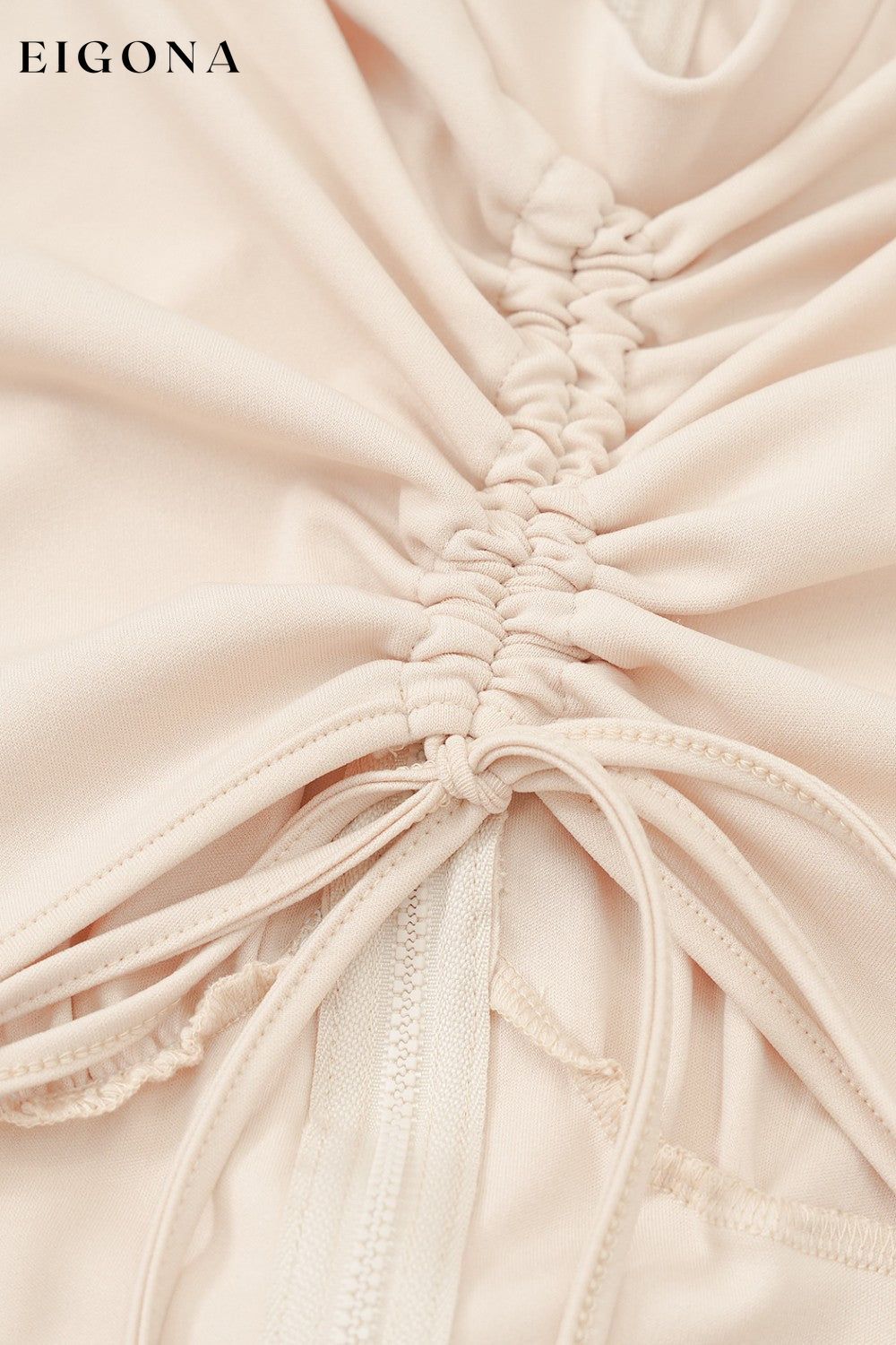 Zip Up Cutout Drawstring Detail Midi Bodycon Dress clothes dress dresses midi dress midi dresses S.N Ship From Overseas trend