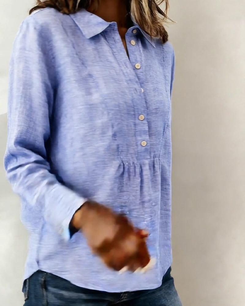 Button-Down Lapel Cotton Linen Blouse