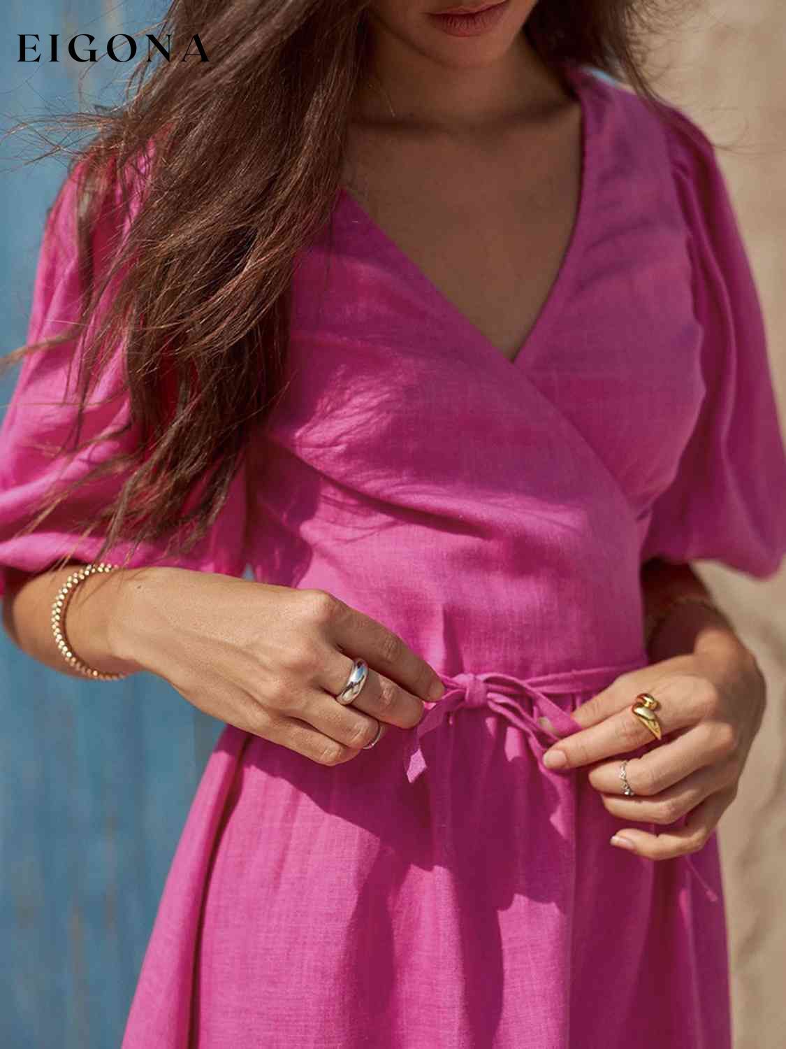 Surplice Balloon Sleeves Slit Short Sleeve Tied Dress buy this casual dresses clothes dresses Maxi maxi dress maxi dresses Q@S Ship From Overseas short dresses