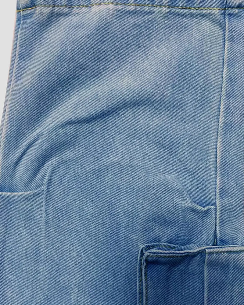 Men's Loose Solid Flap Pocket Cargo Denim Jeans