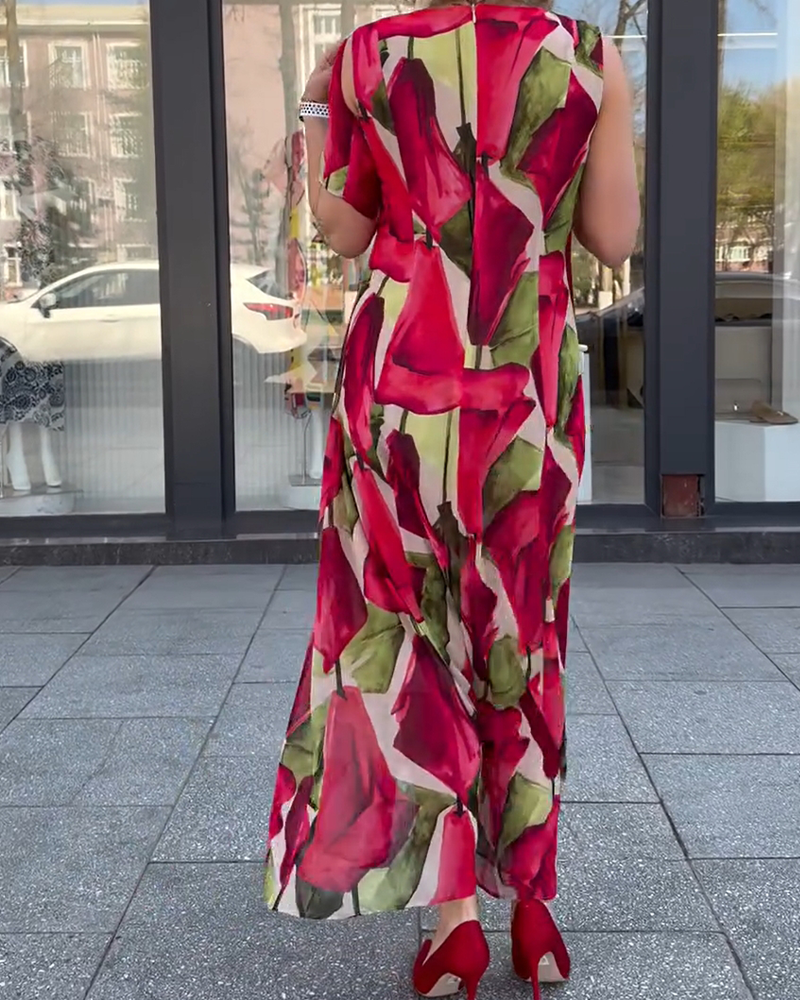 Abito senza maniche stampato con scollo a U