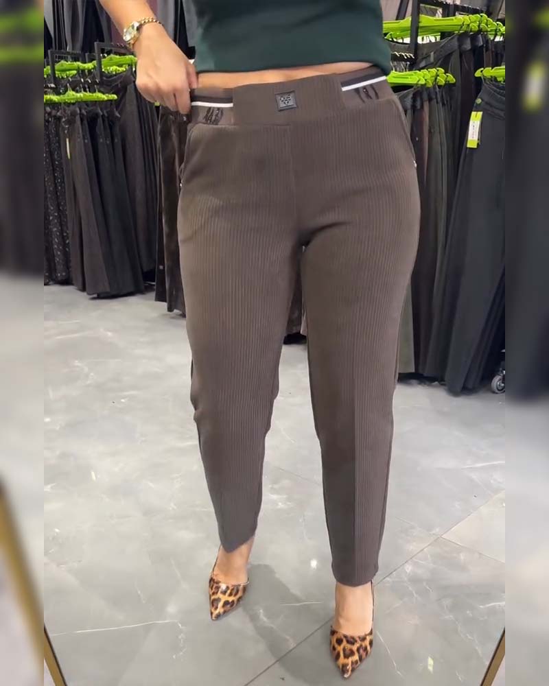 Casual Elastic-Waist Tapered Pants