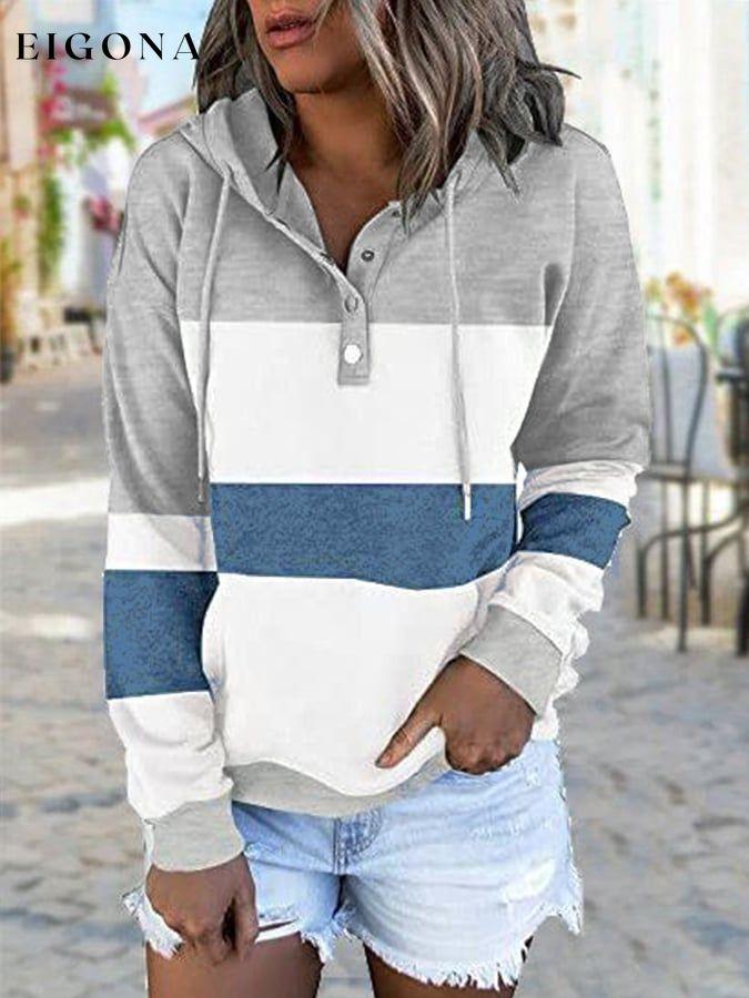 Women's Tricolor Panel Hooded Drawstring Pullover Sweatshirt top tops