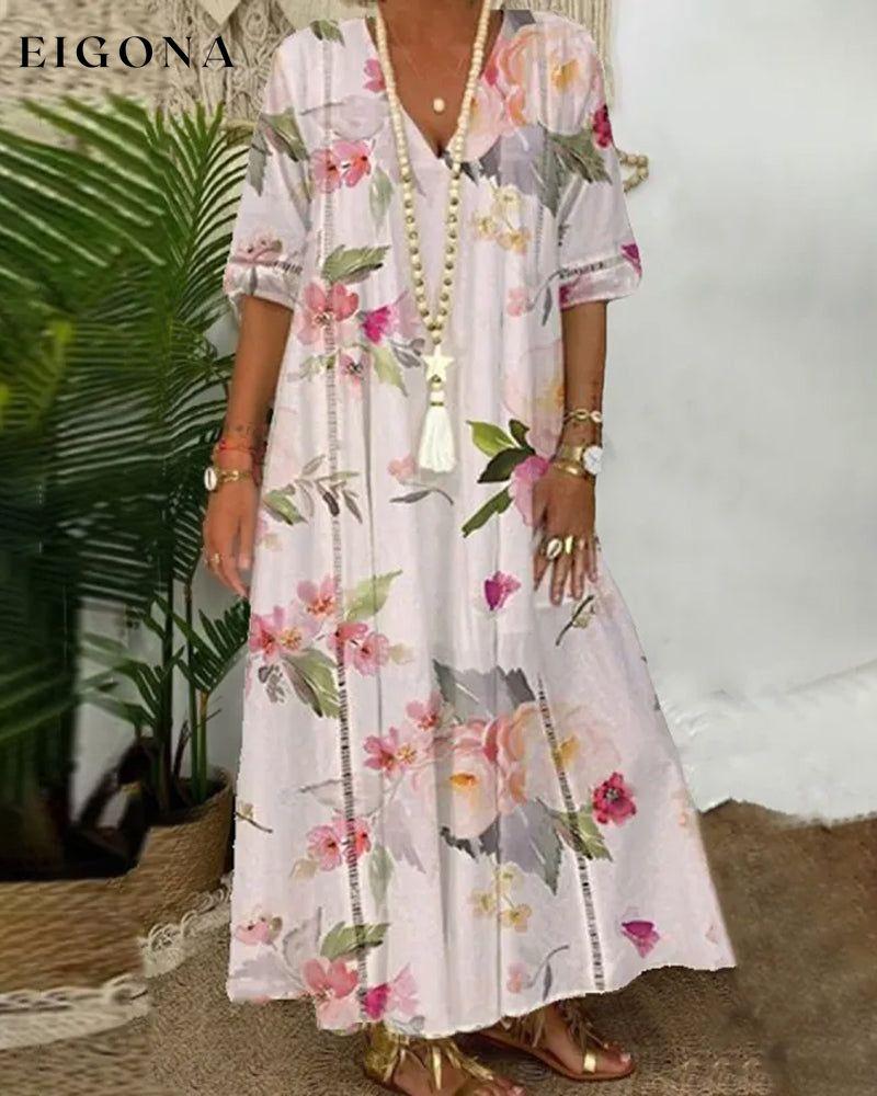 Romantic flowers printed dress Pink 23BF Casual Dresses Clothes Dresses Spring Summer