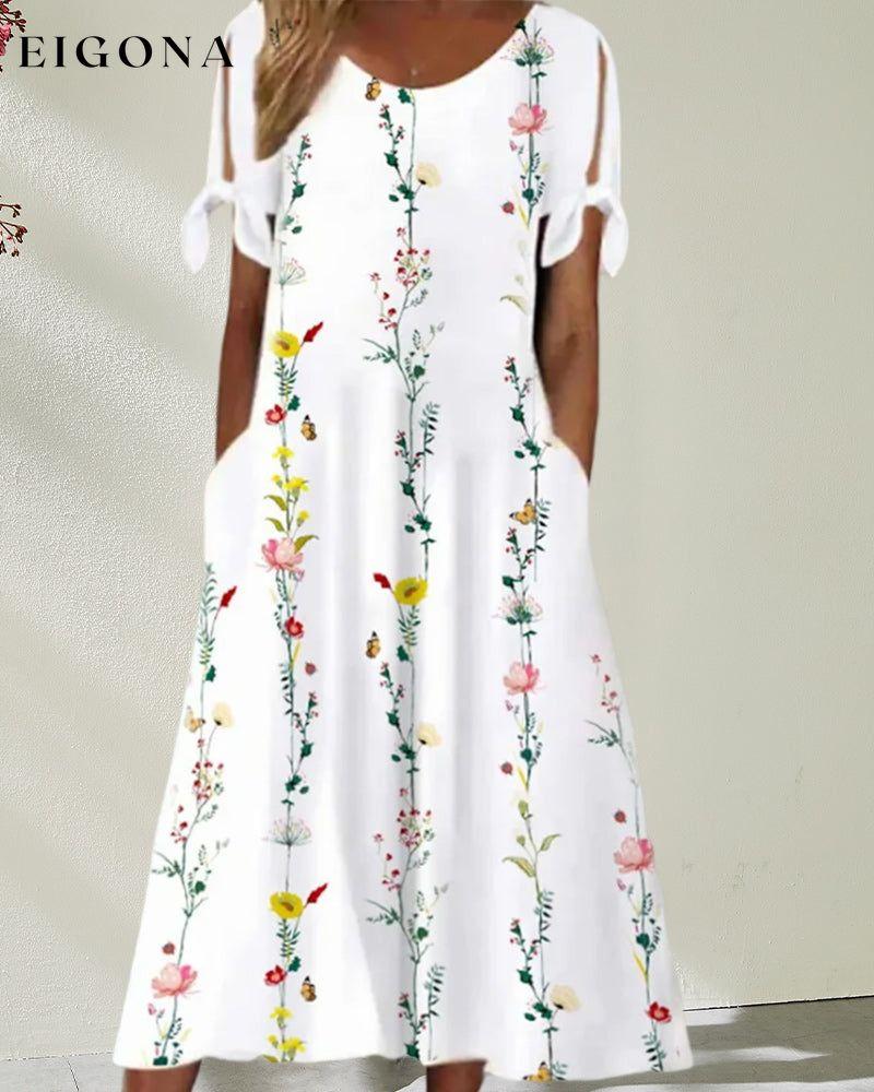 Round Neck Midi Dress with Floral Print 23BF Casual Dresses Clothes Dresses Spring Summer