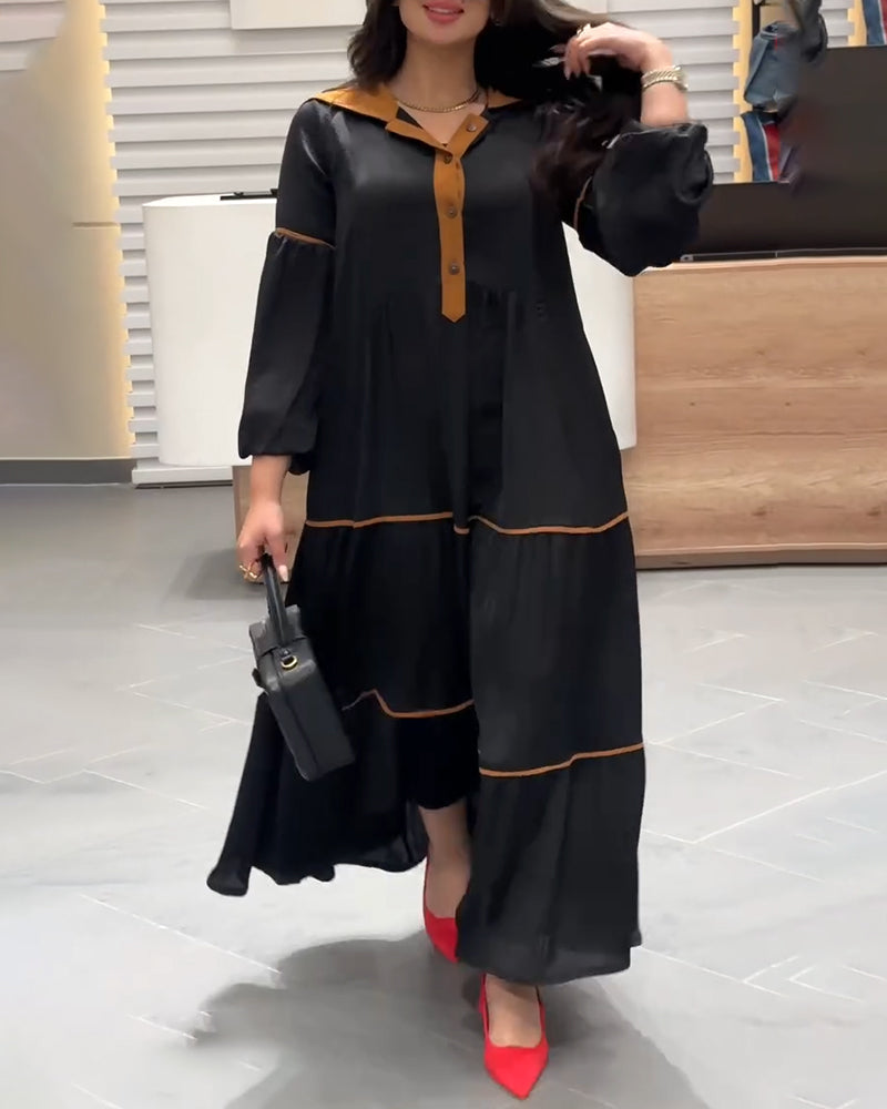 Contrast Color Long Casual Dress