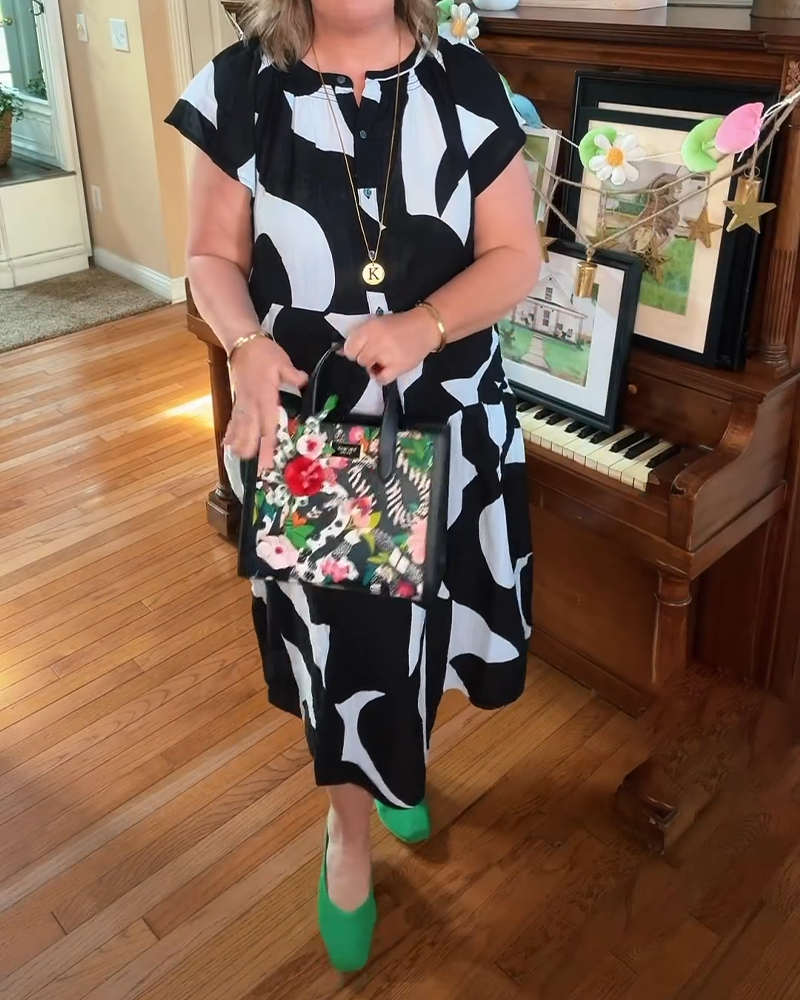 Black And White Geometric Print Dress