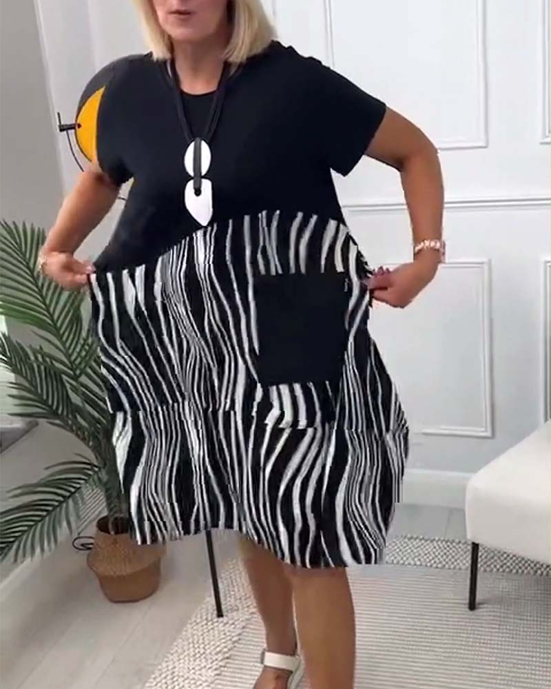 Spliced curved line printed casual dress 202466 casual dresses summer