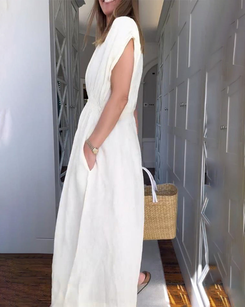 Elegantes, einfarbiges, tailliertes Kleid