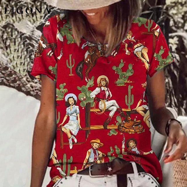 Casual Retro Print T-Shirt best Best Sellings clothes Plus Size Sale tops Topseller