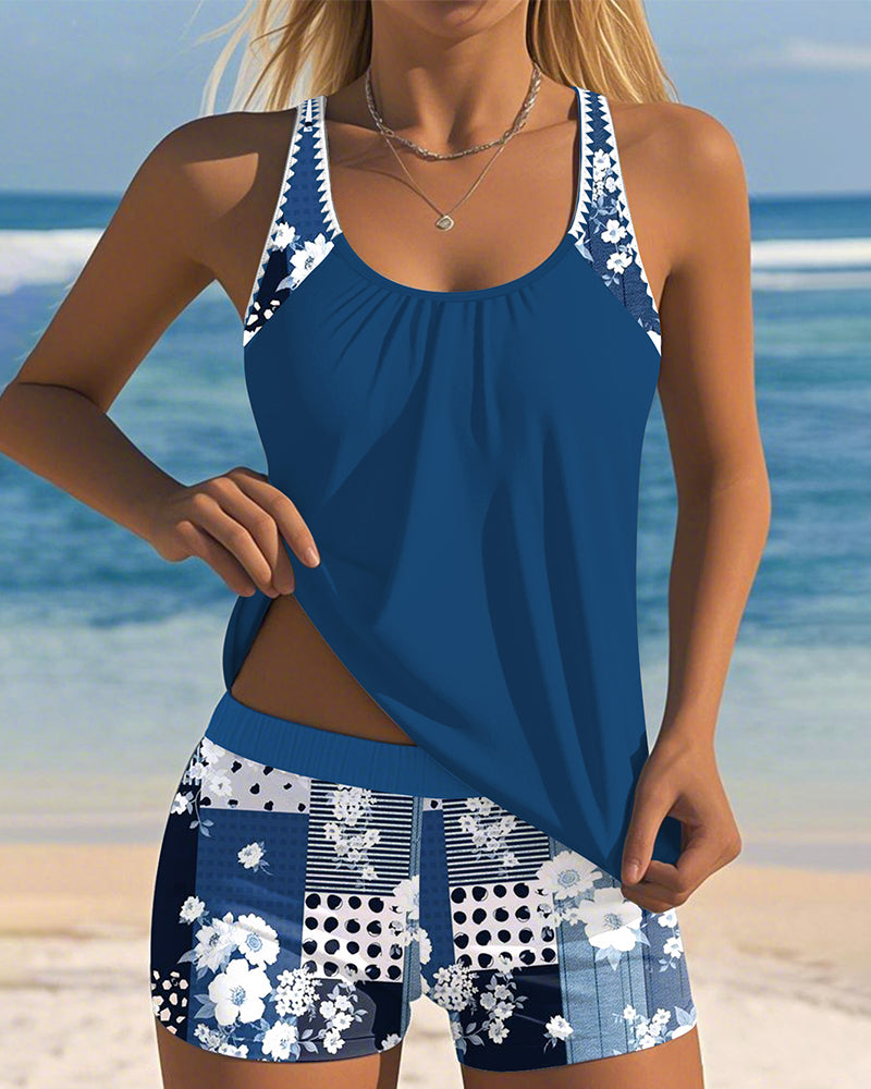 Printed Two-Piece Boxer Swimsuit