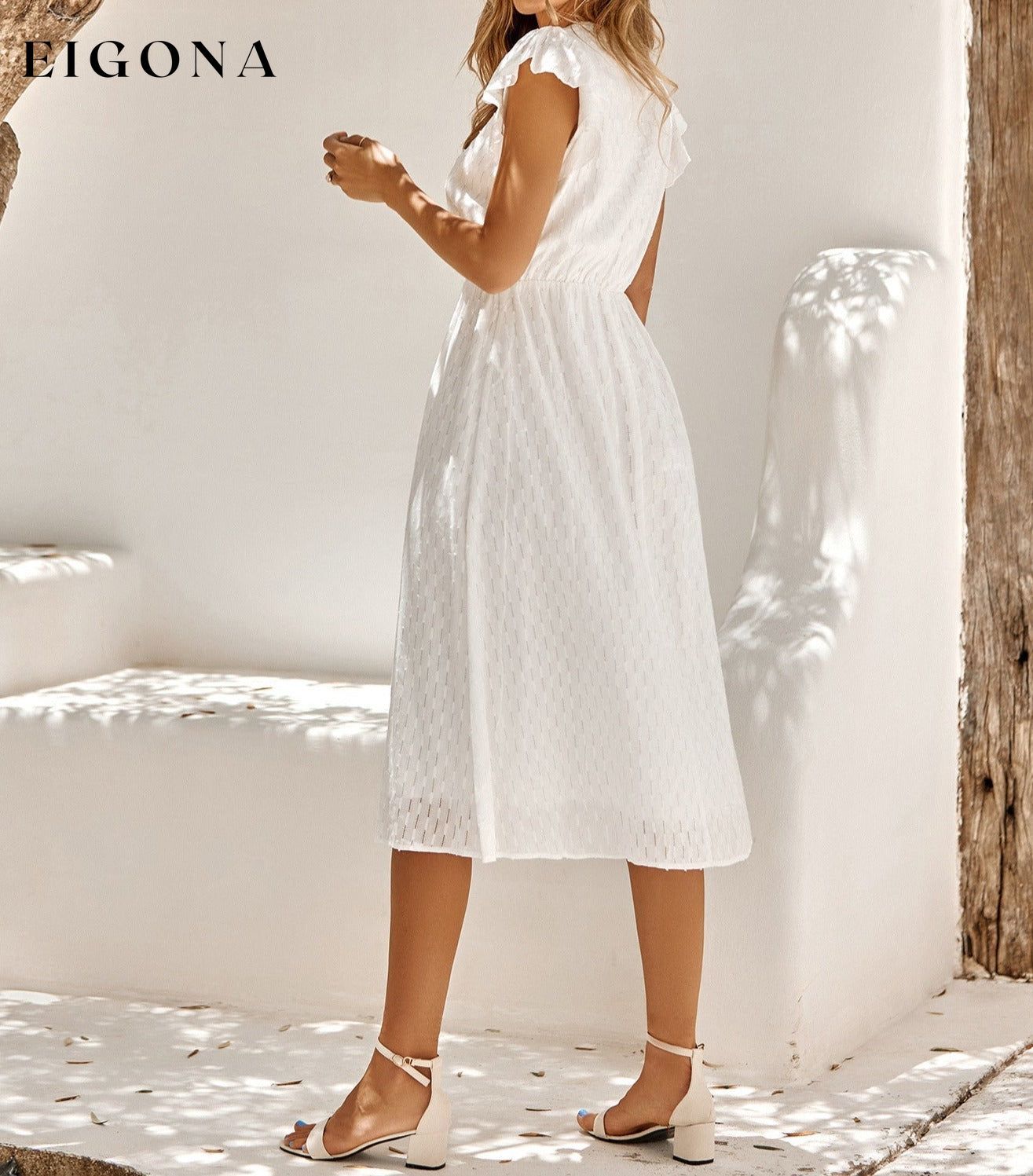 V-Neck Flutter Sleeve Midi Dress blue dress casual dress casual dresses clothes dress dresses midi dress midi dresses S.N Ship From Overseas trend