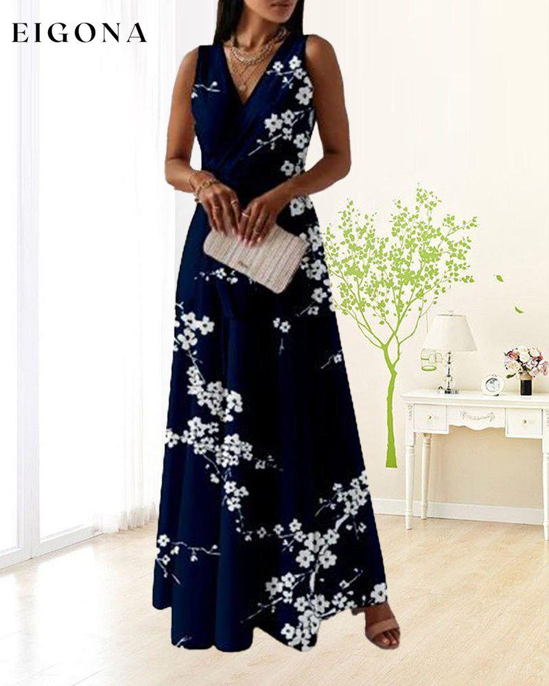 Printed V-neck tank long dress 23BF Clothes Dresses Evening Dresses Party Dresses Summer vacation dresses
